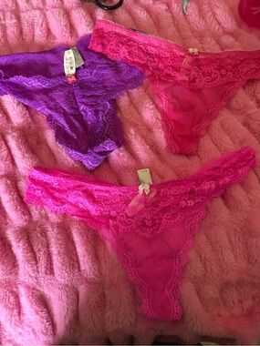Victoria's Secret Lace Thong Set - Hot Pink & Purple
